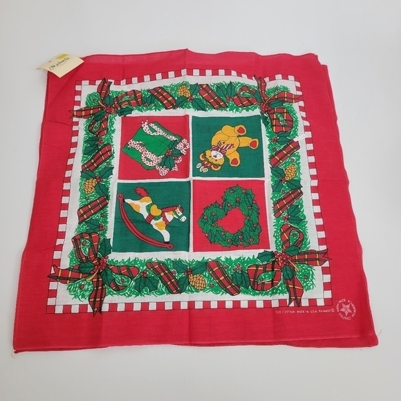 Vintage Bandana Scarf Christmas All Cotton Retro made in USA SET - Picture 11 of 13